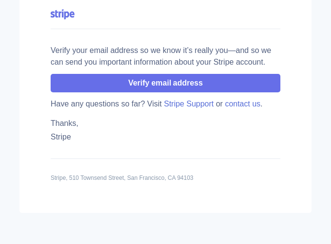 confirm your stripe account through email verification