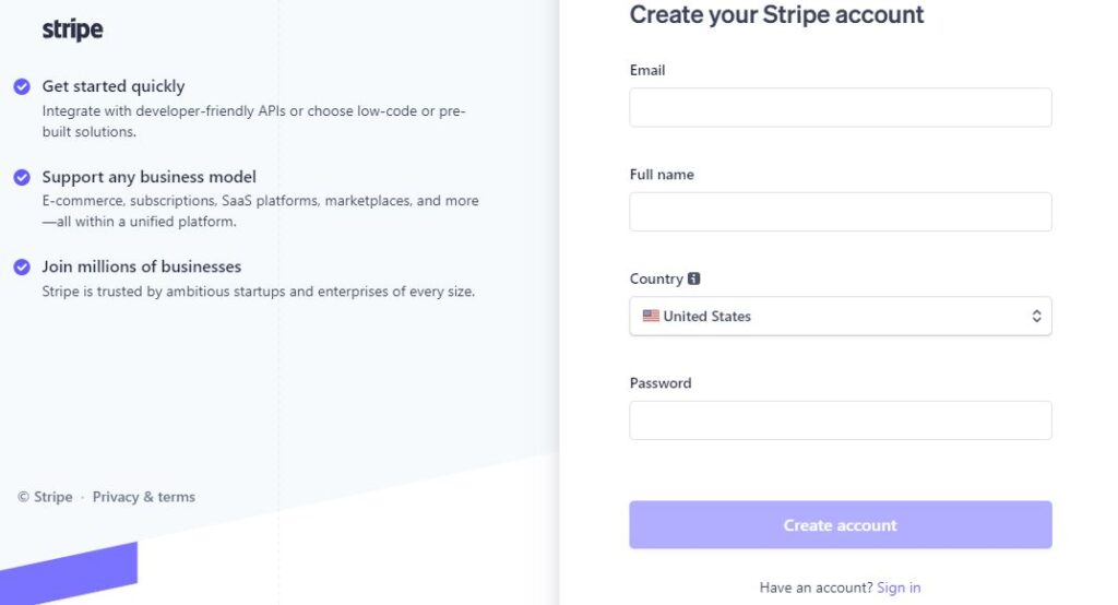 create your stripe connect account